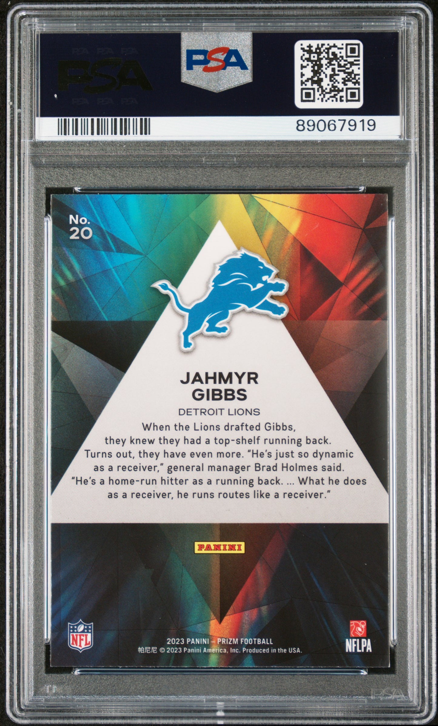Graded 2023 Panini Prizm Jahmyr Gibbs #20 Prizmatic Rookie RC Football Card PSA 10 Gem Mint