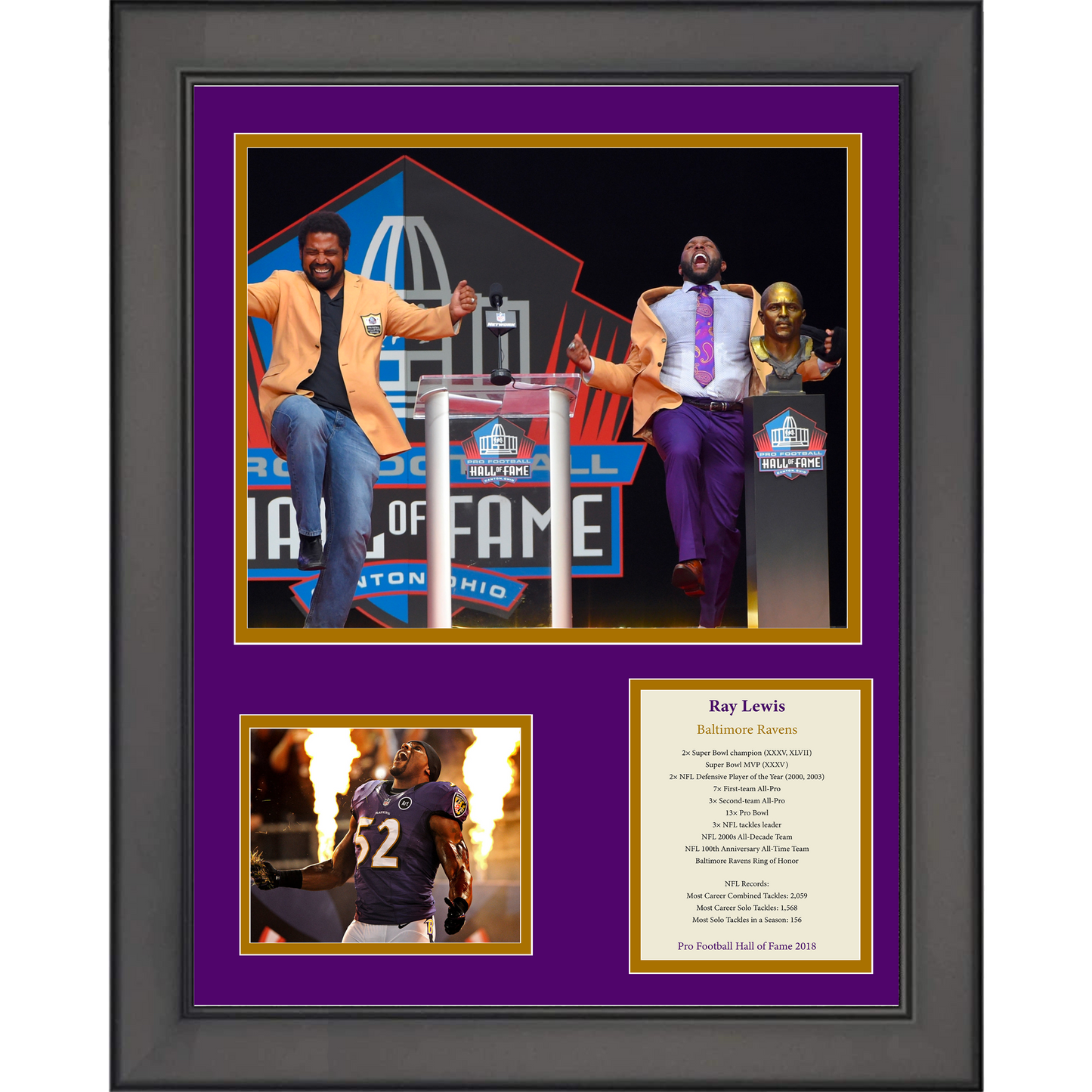 Framed Ray Lewis Hall of Fame Baltimore Ravens Football 11"x14"Three Photo Collage