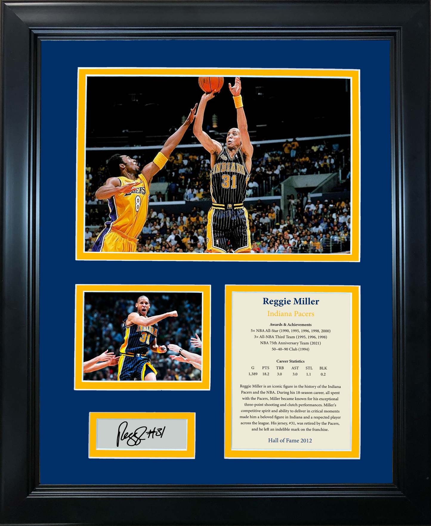 Framed Reggie Miller Hall of Fame Facsimile Laser Engraved Signature Auto Basketball 11"x14"Photo Sig Collage
