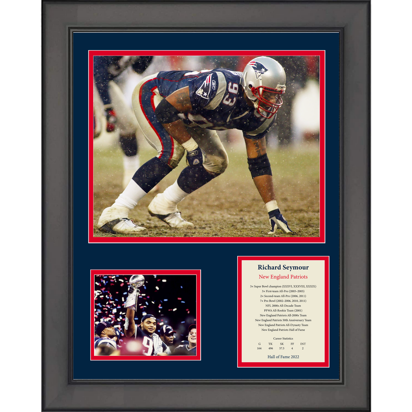 Framed Richard Seymour New England Patriots Football 11"x14"Three Photo Collage