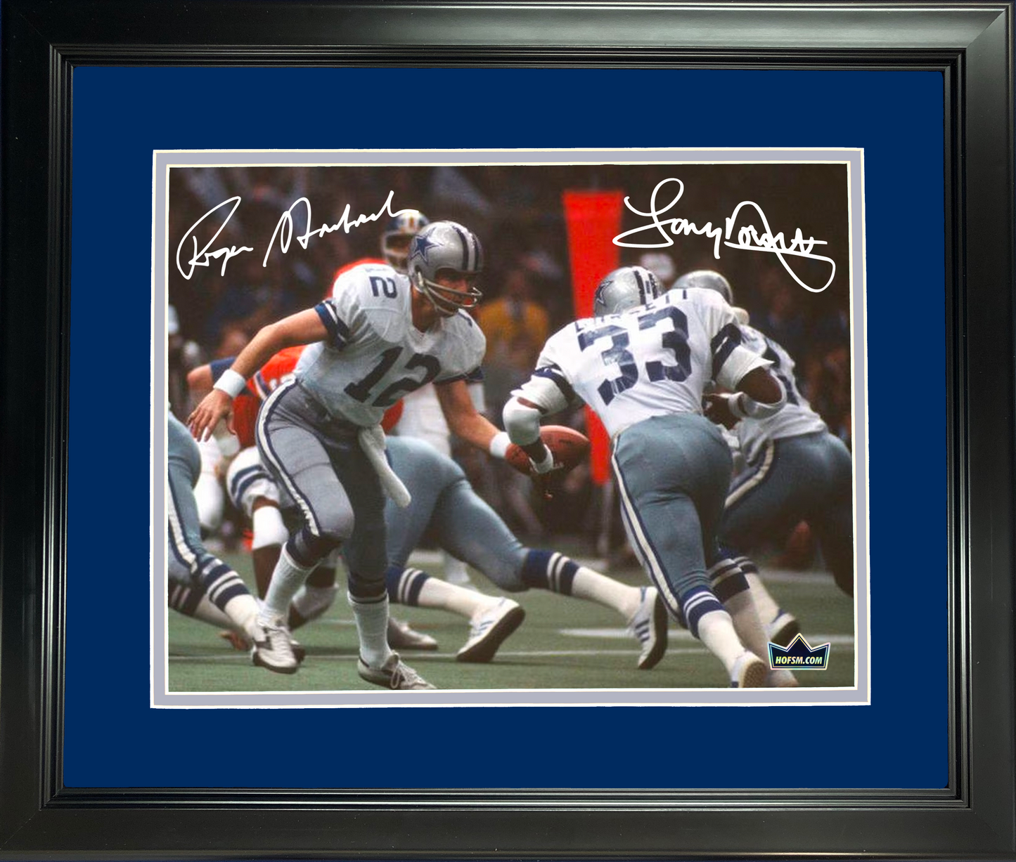 Framed Roger Staubach & Tony Dorsett Dallas Cowboys Dual Facsimile Laser Engraved Signature Auto 11"x14"Football Photo HOFSM Holo