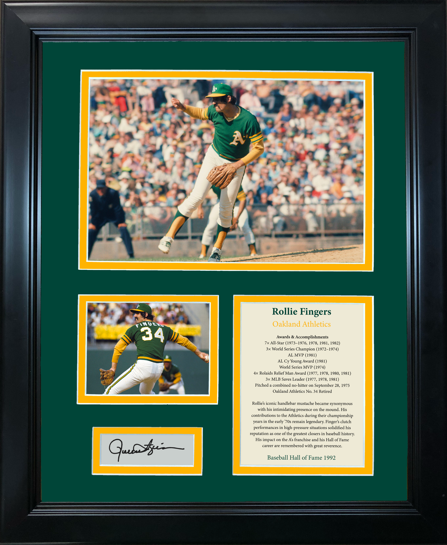 Framed Rollie Fingers Hall of Fame Facsimile Laser Engraved Signature Auto Oakland Athletics A's Baseball 11"x14"Photo Sig Collage