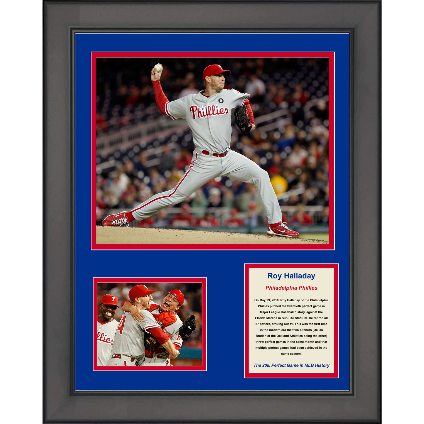Framed Roy Halladay Perfect Game Philadelphia Phillies Baseball 11"x14"Three Photo Collage