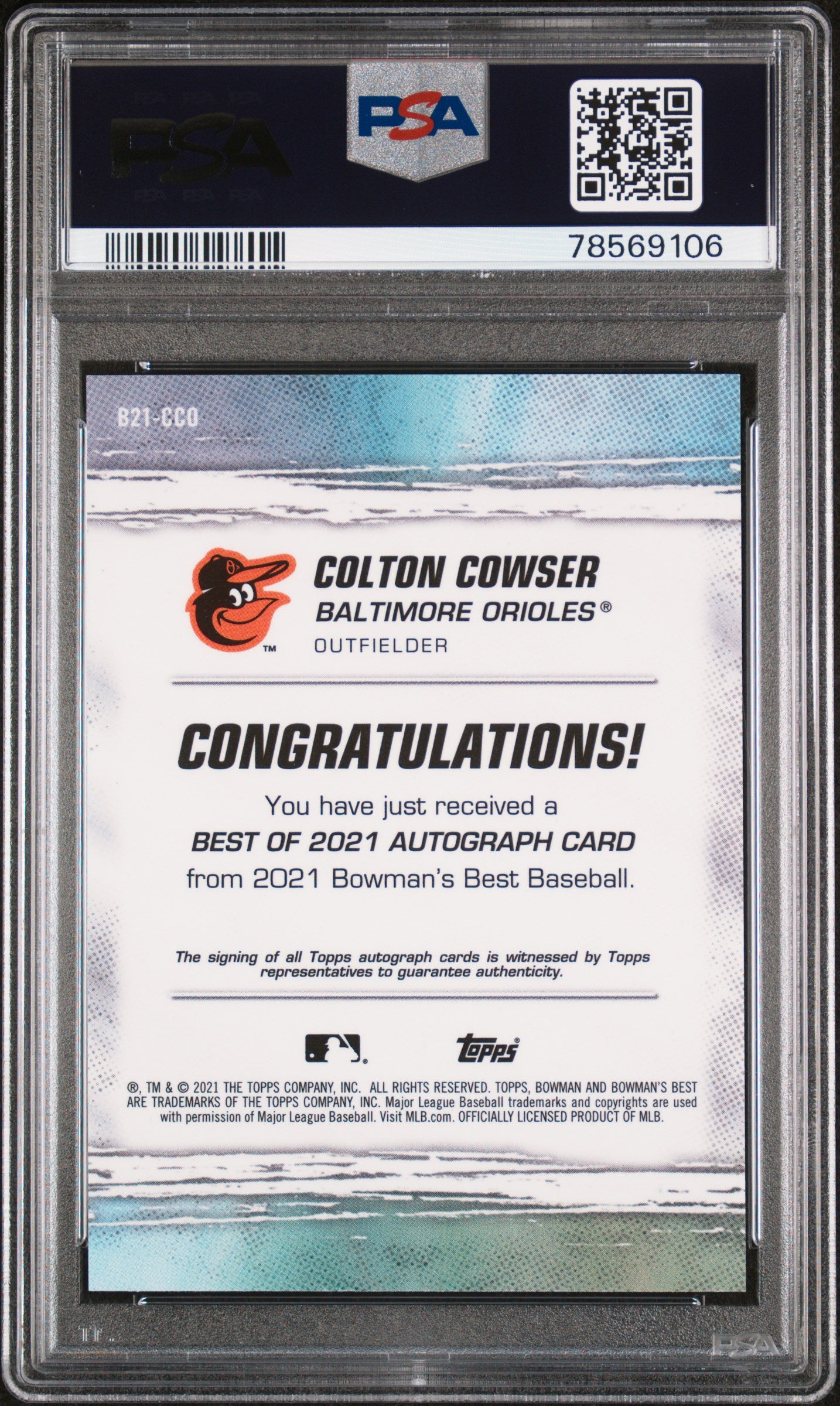 Graded 2021 Topps Bowmans Best Colton Cowser #B21CCO Best of 2021 Autographs Rookie RC Baseball Card PSA 10 Gem Mint