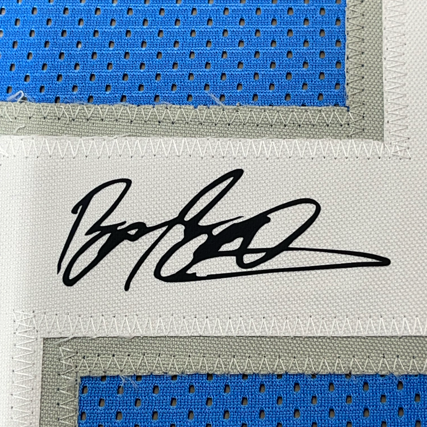 Framed Facsimile Autographed Barry Sanders 35x39 Detroit Blue Reprint Laser Auto Football Jersey Size Men's XL
