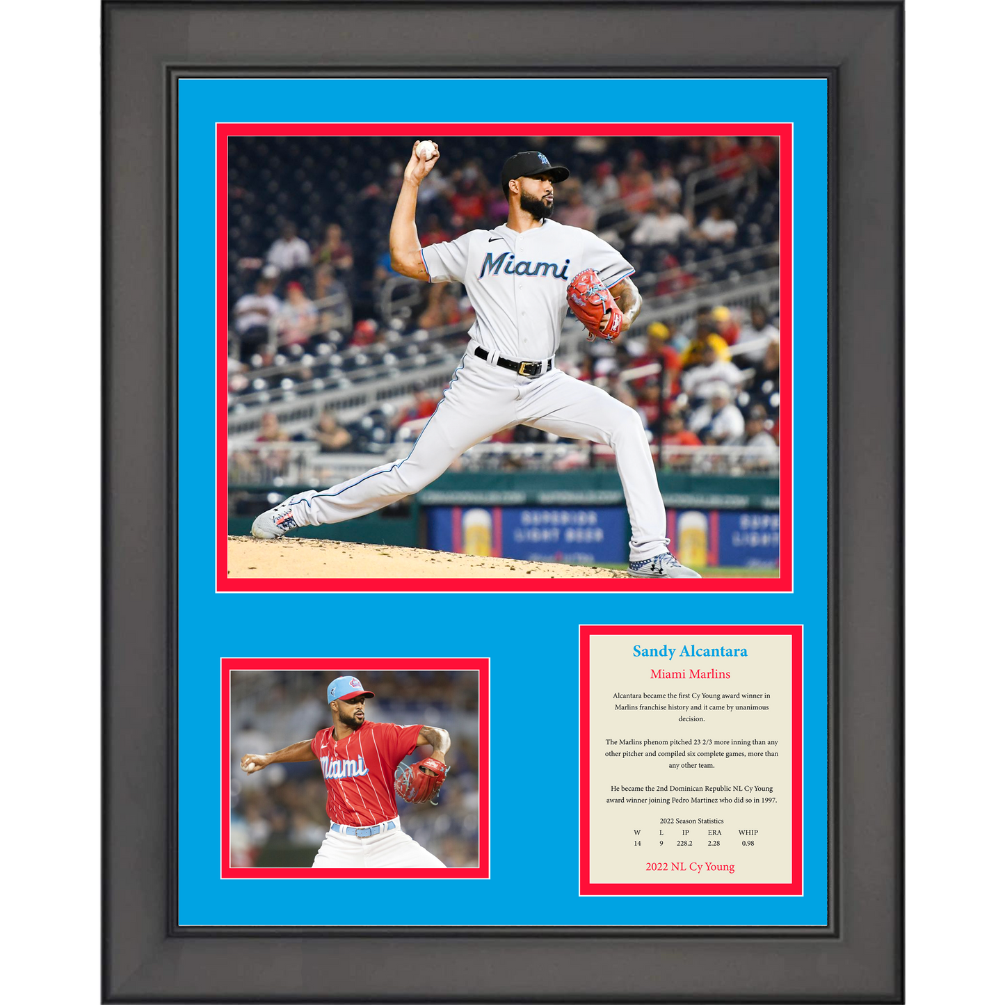 Framed Sandy Alcantara NL Cy Young 2022 Miami Marlins Baseball 11"x14" Three Photo Collage