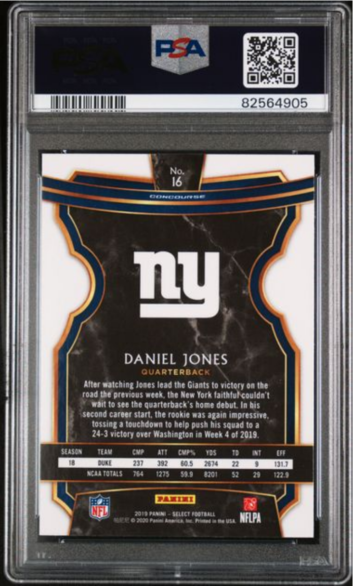 Graded 2019 Panini Select Daniel Jones #16 Rookie RC Football Card PSA 10 Gem Mint