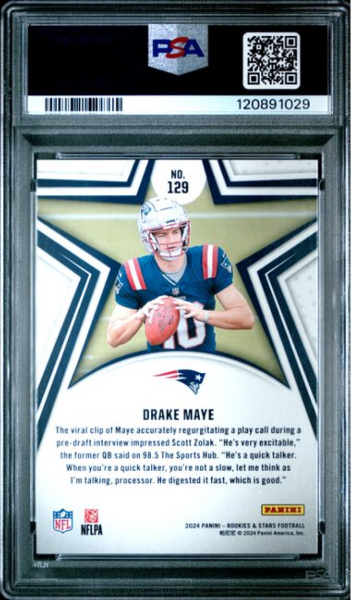Graded 2024 Panini Rookies & Stars Drake Maye #129 Red Rookie RC Football Card PSA 9 Mint