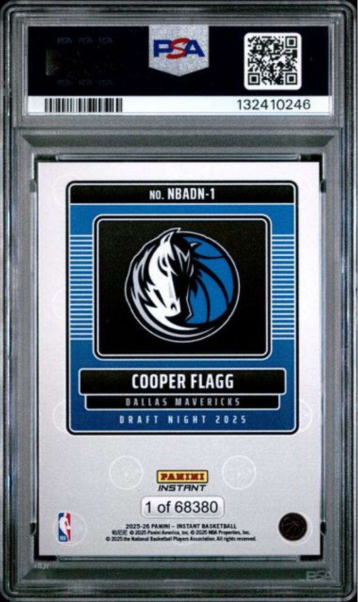 Graded 2025 Panini Instant Cooper Flagg #1 Draft Night Rookie RC Basketball Card PSA 9 Mint