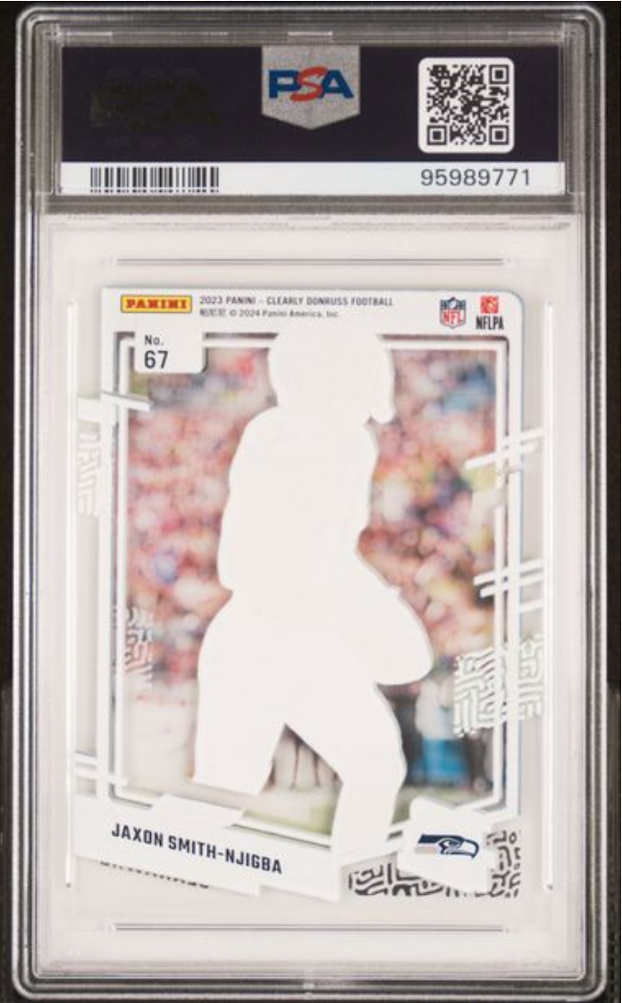 Graded 2023 Panini Clearly Donruss Jaxon Smith-Njigba #67 Rookie RC Football Card PSA 10 Gem Mint