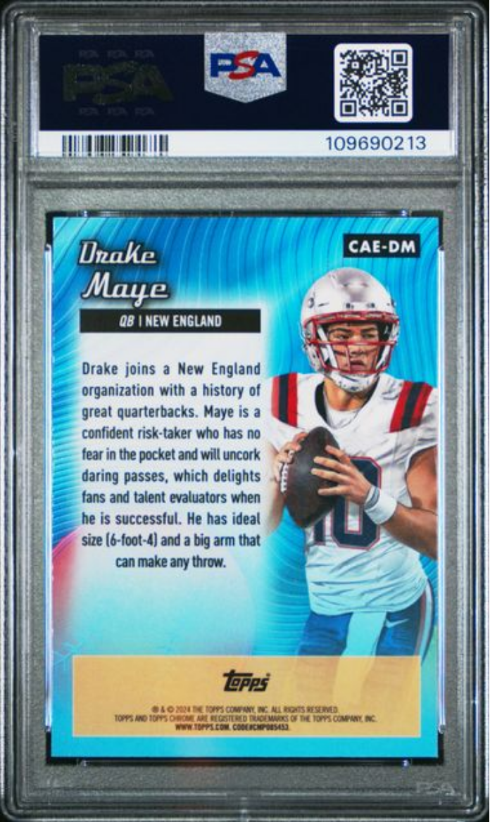 Graded 2024 Topps Chrome Drake Maye #CAEDM Chrome All Etch Pink Refractor Rookie RC Football Card PSA 10 Gem Mint