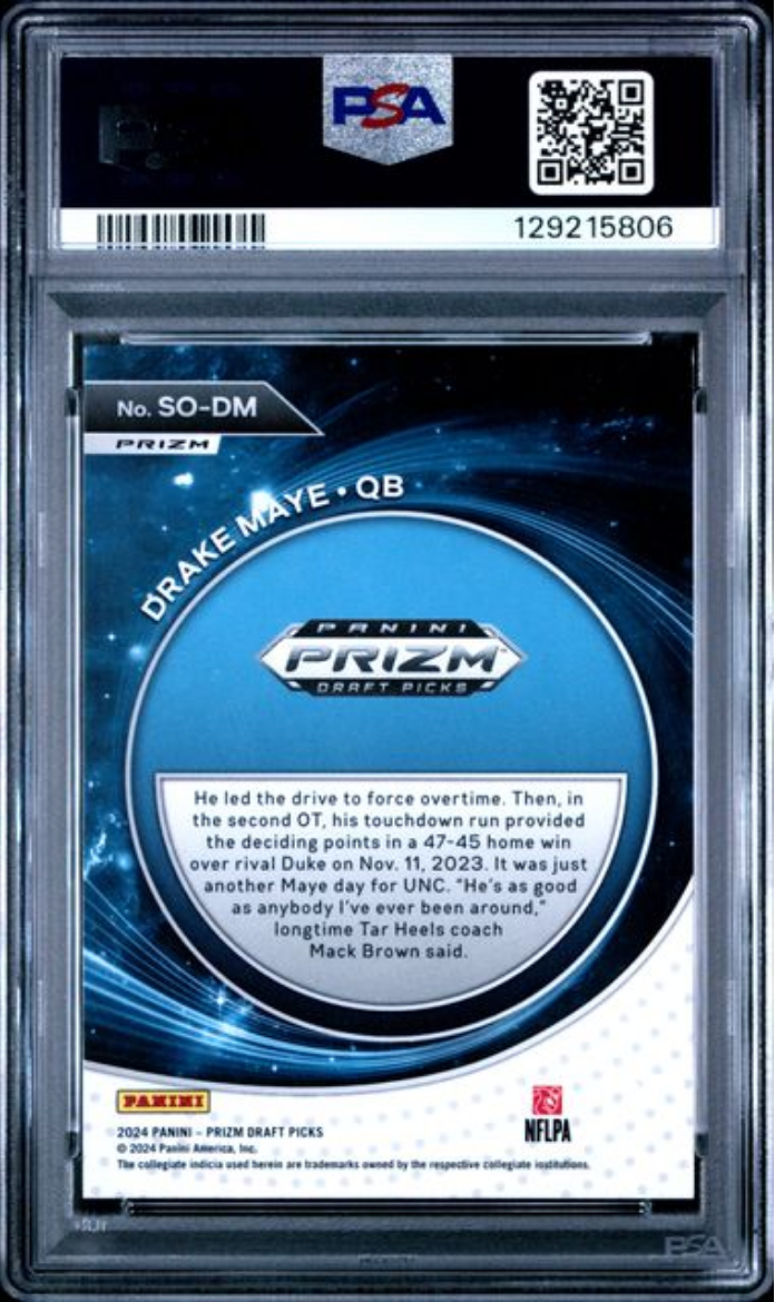 Graded 2024 Panini Prizm Draft Picks Drake Maye #SODM Student Orientation Green Prizm Rookie RC Football Card PSA 10 Gem Mint