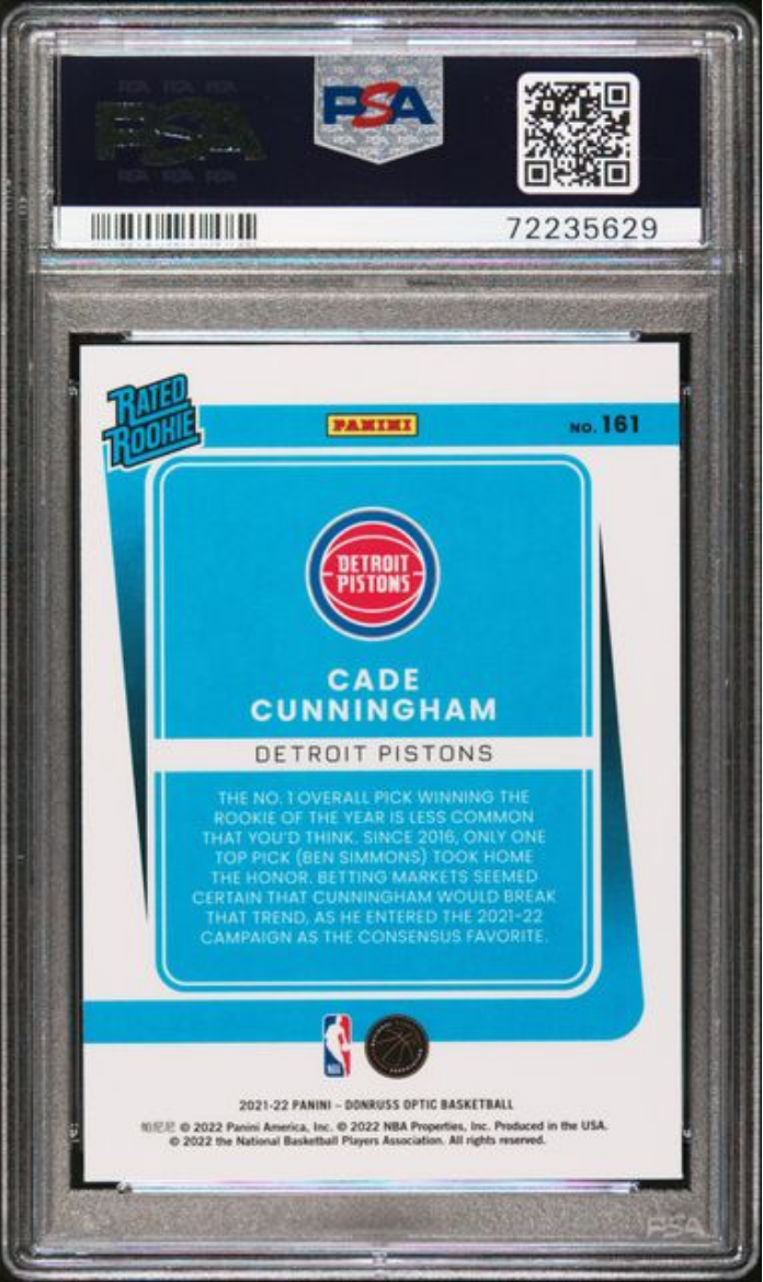 Graded 2021 Panini Donruss Optic Cade Cunningham #161 Rookie RC Basketball Card PSA 10 Gem Mint