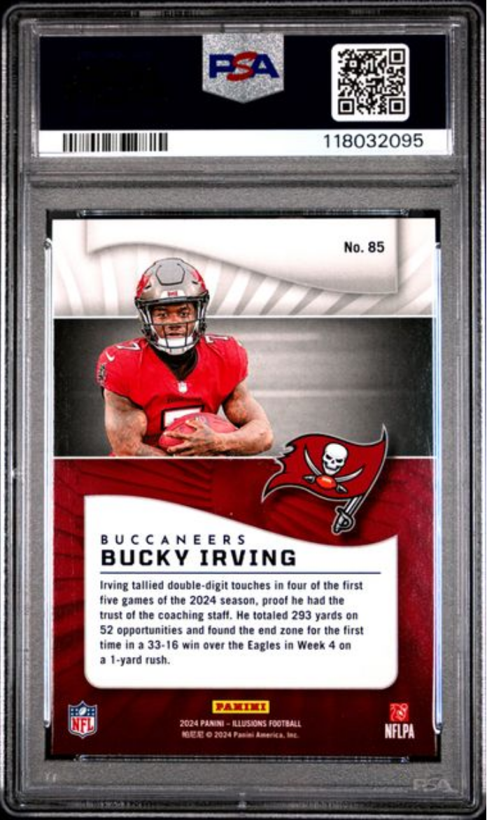 Graded 2024 Panini Illusions Bucky Irving #85 Trophy Collection Orange Rookie RC Football Card PSA 10 Gem Mint