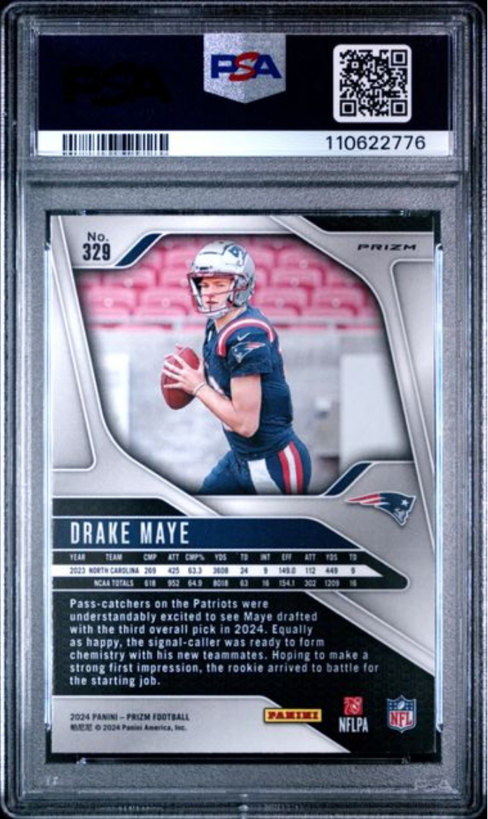 Graded 2024 Panini Prizm Drake Maye #329 Pink Prizm Rookie RC Football Card PSA 10 Gem Mint