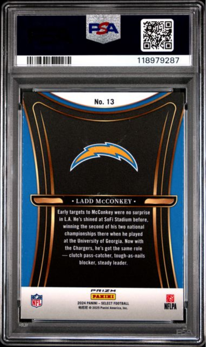 Graded 2024 Panini Select Ladd McConkey #13 Phenomenon Prizm Rookie RC Football Card PSA 10 Gem Mint