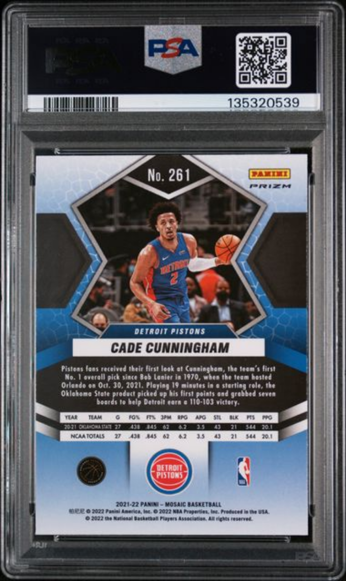 Graded 2021 Panini Mosaic Cade Cunningham #261 Green Mosaic Rookie RC Basketball Card PSA 10 Gem Mint