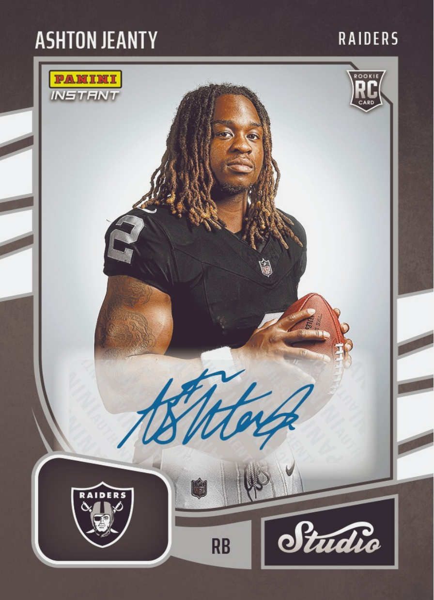 2025 Panini Instant NFL Ashton Jeanty #SR1 Studio Rookies Auto /99 Las Vegas Raiders Rookie RC Football Card
