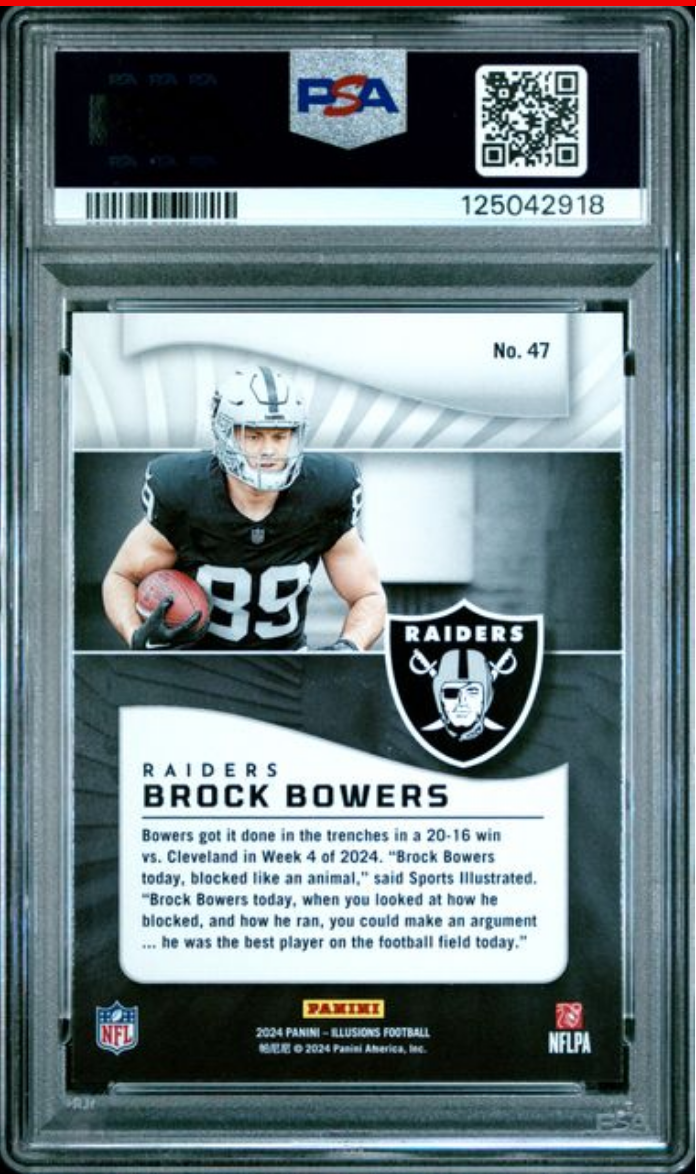 Graded 2024 Panini Illusions Brock Bowers #47 Trophy Collection Orange Rookie RC Football Card PSA 10 Gem Mint