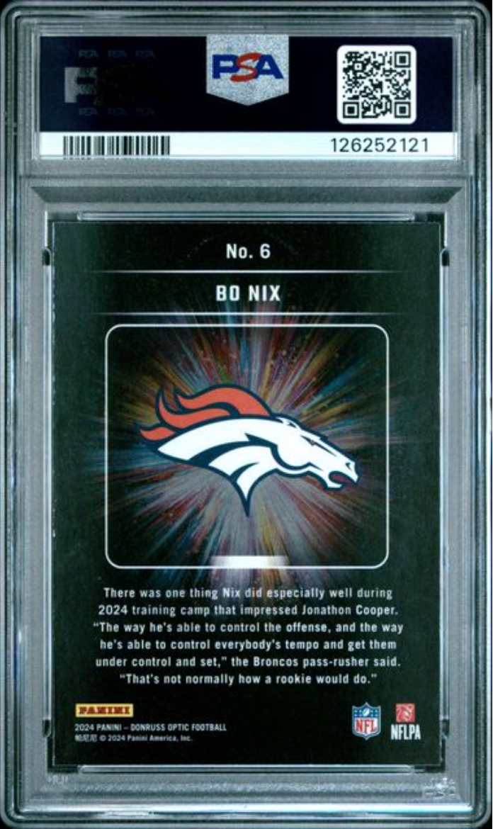 Graded 2024 Panini Donruss Optic Bo Nix #6 Light It Up Rookie RC Football Card PSA 10 Gem Mint