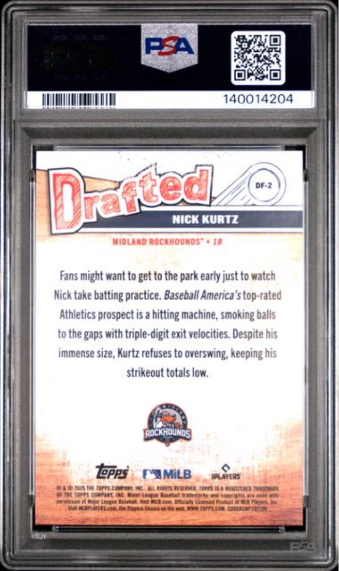 Graded 2025 Topps Pro Debut Nick Kurtz #DF2 Drafted Rookie RC Baseball Card PSA 10 Gem Mint