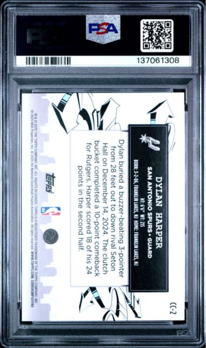 Graded 2025 Topps Dylan Harper #CC2 Clutch City Prospects Rookie RC Basketball Card PSA 10 Gem Mint