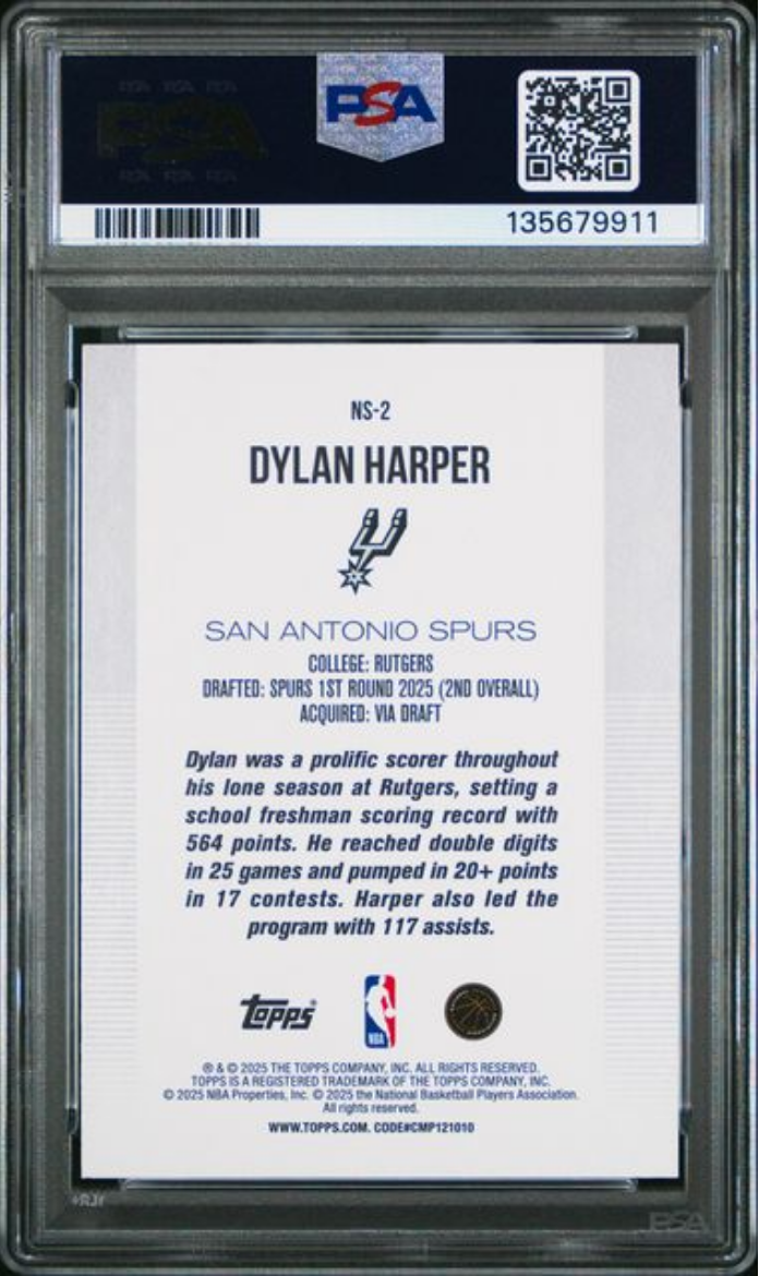 Graded 2025 Topps Dylan Harper #NS2 New School Rookie RC Basketball Card PSA 10 Gem Mint