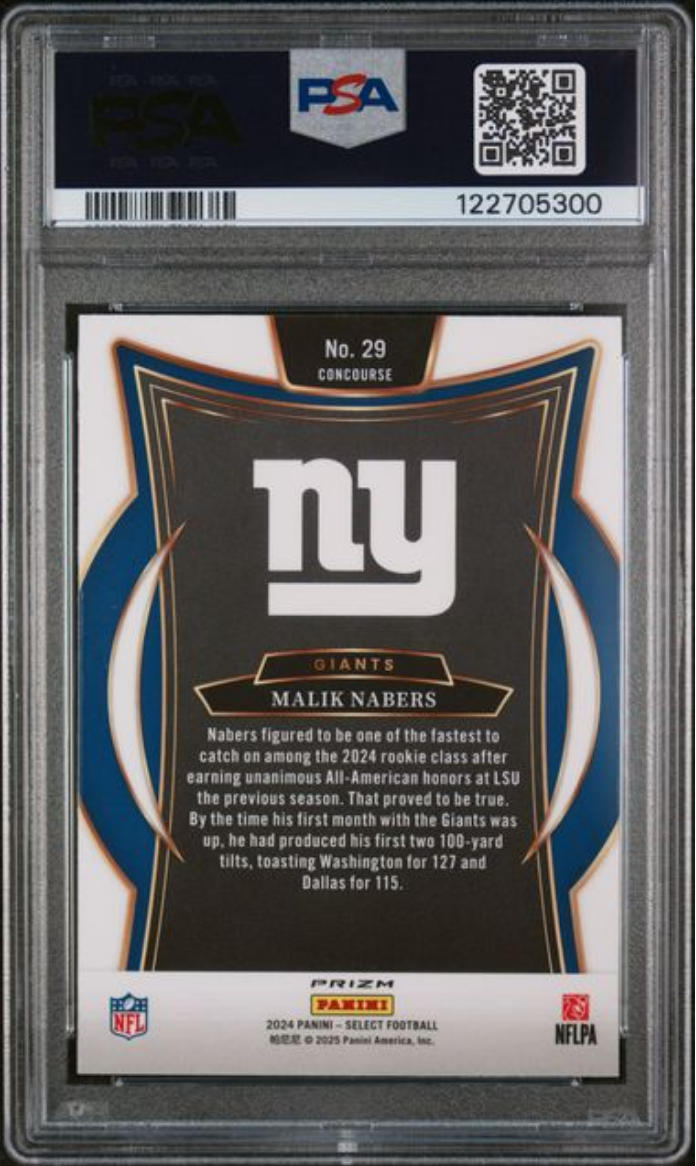 Graded 2024 Panini Select Malik Nabers #29 Silver Rookie RC Football Card PSA 10 Gem Mint
