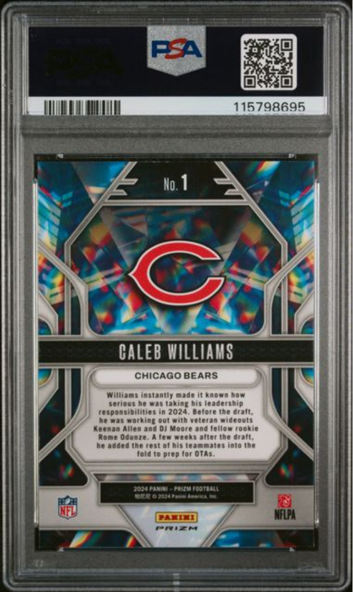 Graded 2024 Panini Prizm Caleb Williams #1 Prizmatic Green Prizm Rookie RC Football Card PSA 10 Gem Mint