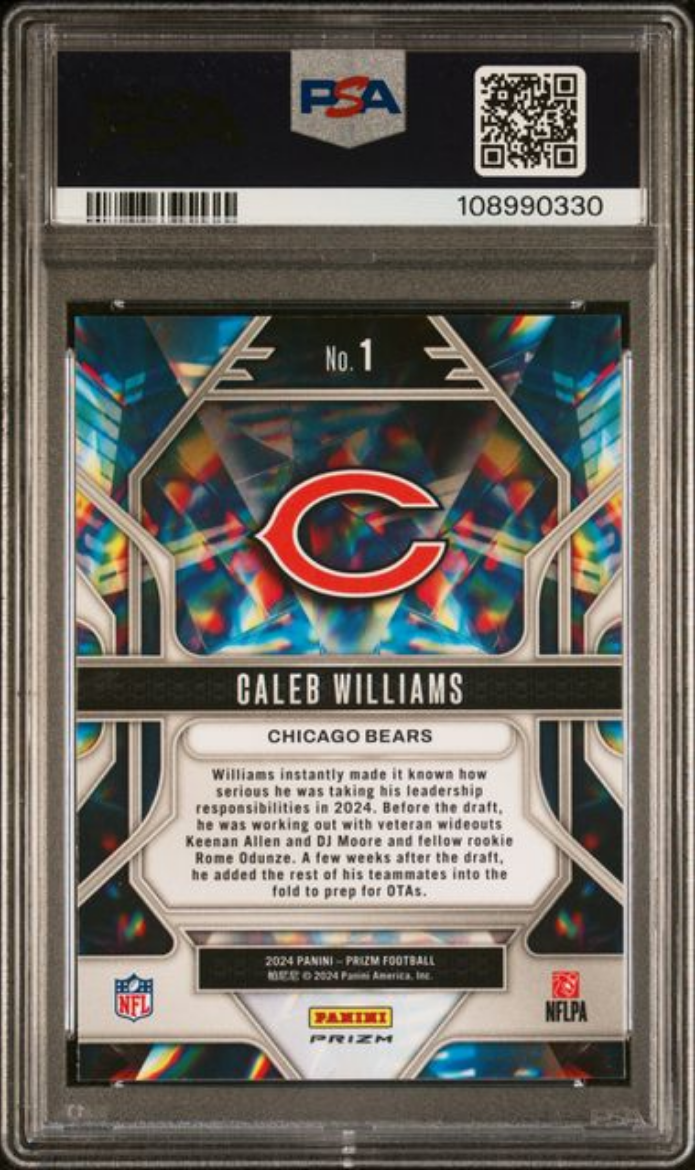 Graded 2024 Panini Prizm Caleb Williams #1 Prizmatic Green Wave Rookie RC Football Card PSA 10 Gem Mint