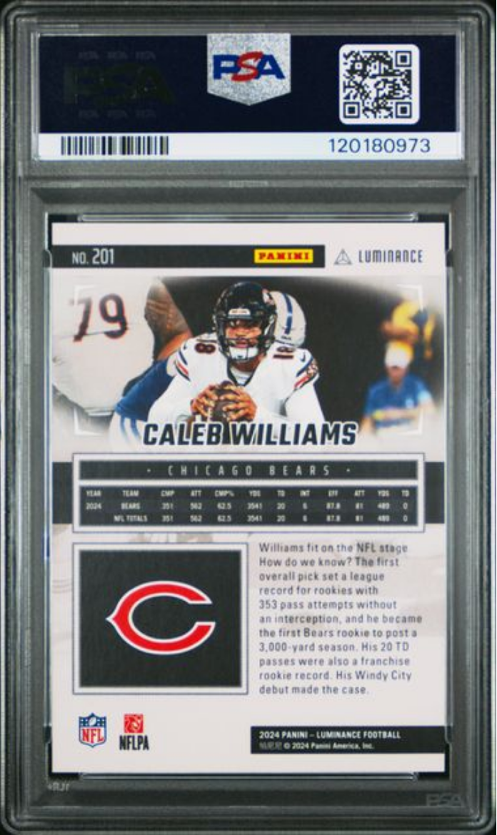 Graded 2024 Panini Luminance Caleb Williams #201 Rookie RC Football Card PSA 10 Gem Mint