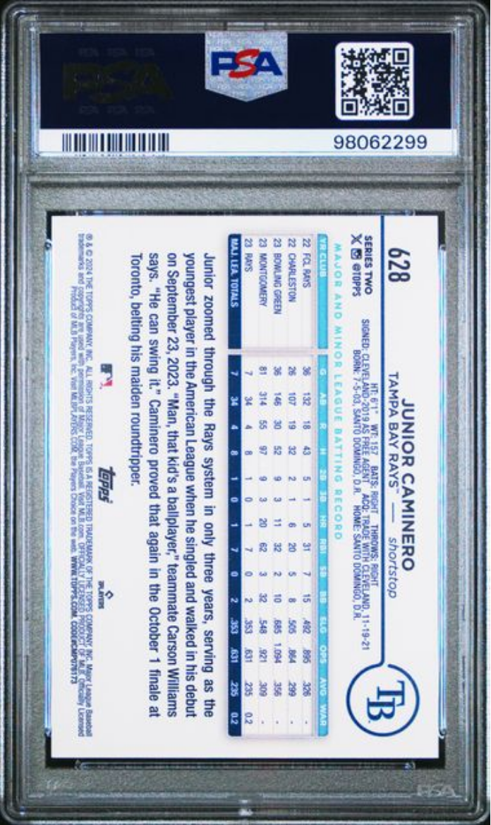 Graded 2024 Topps Junior Caminero #628 ASG Exclusive Rookie RC Baseball Card PSA 10 Gem Mint
