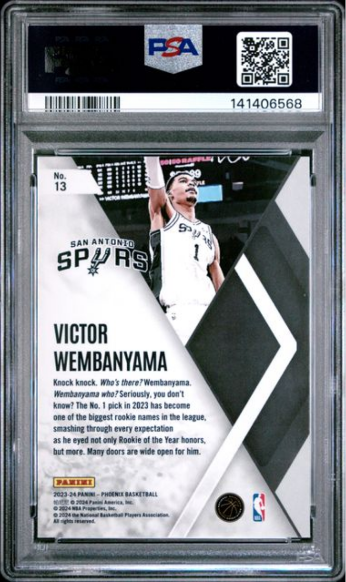 Graded 2023 Panini Phoenix Victor Wembanyama #13 Instant Phenom Red Ice Rookie RC Basketball Card PSA 10 Gem Mint