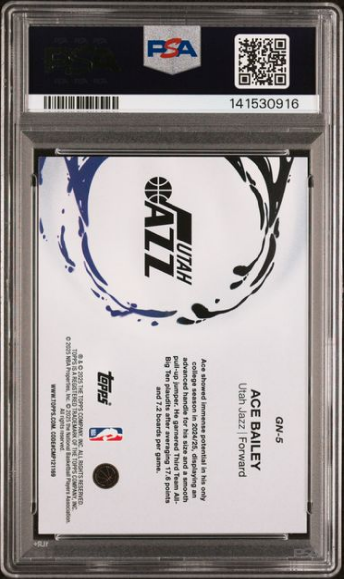 Graded 2025 Topps Ace Bailey #GN5 Generation Now Rookie RC Basketball Card PSA 10 Gem Mint