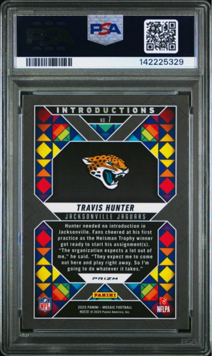 Graded 2025 Panini Mosaic Travis Hunter #7 Introductions Silver Rookie RC Football Card PSA 10 Gem Mint