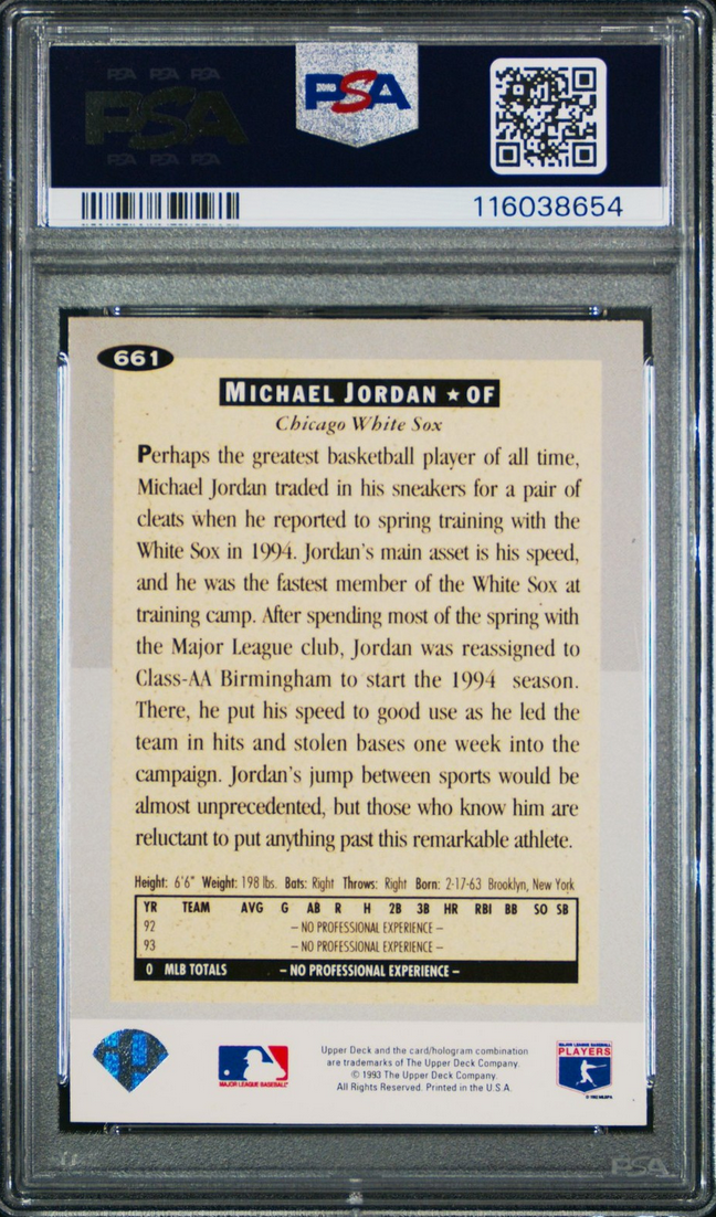 Graded 1994 Collector's Choice Michael Jordan #661 Rookie RC Baseball Card PSA 6 EX Mint