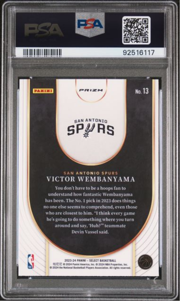 Graded 2023 Panini Select Victor Wembanyama #13 Neon Icon Green Rookie RC Basketball Card PSA 10 Gem Mint