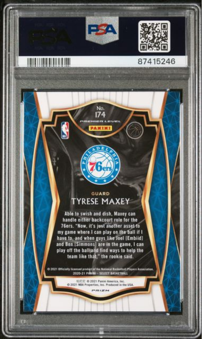 Graded 2020 Panini Select Tyrese Maxey #174 Blue/White/Purple Cracked Ice Rookie RC Basketball Card PSA 10 Gem Mint