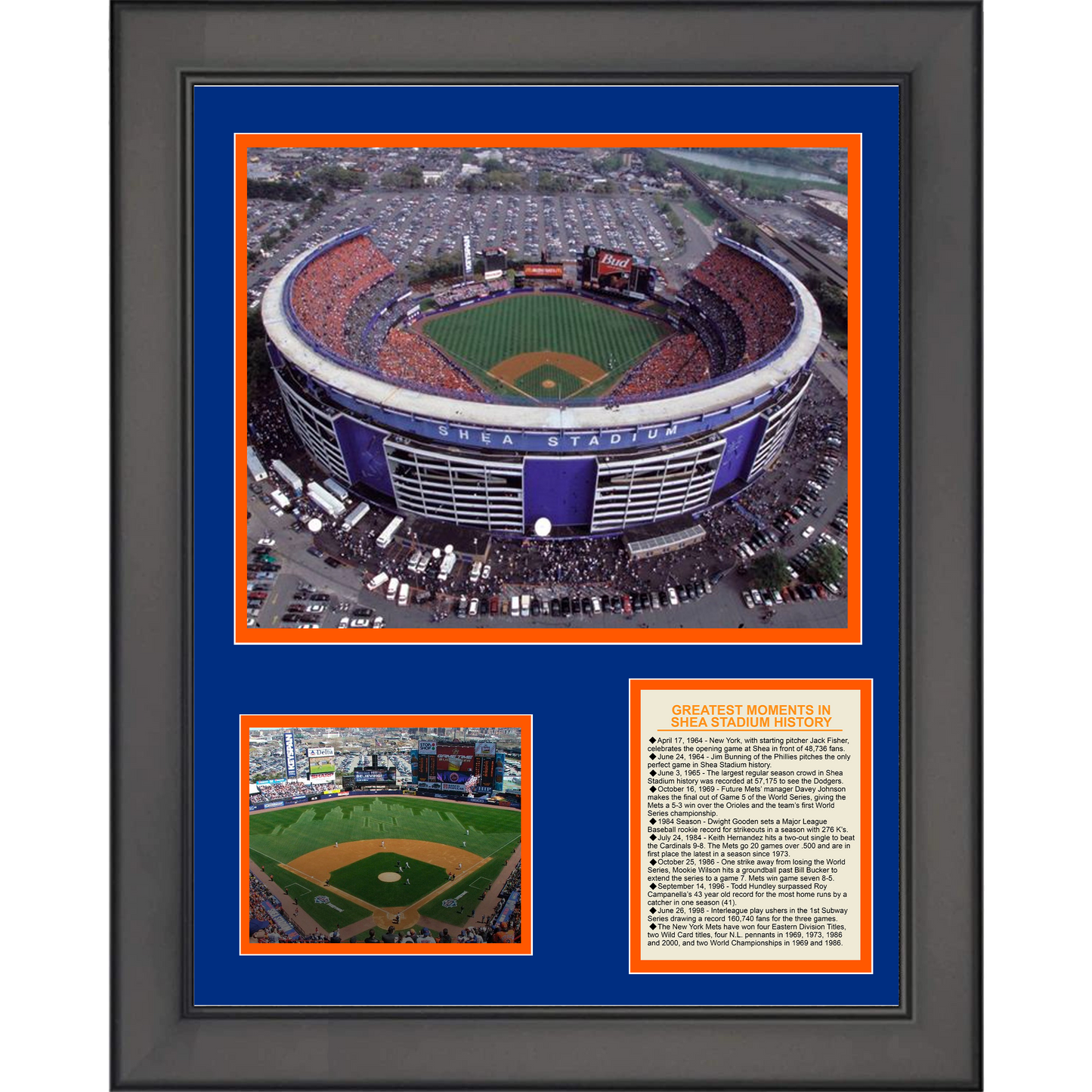 Framed Shea Stadium Ballpark New York Mets Baseball Moments 11"x14"Three Photo Collage