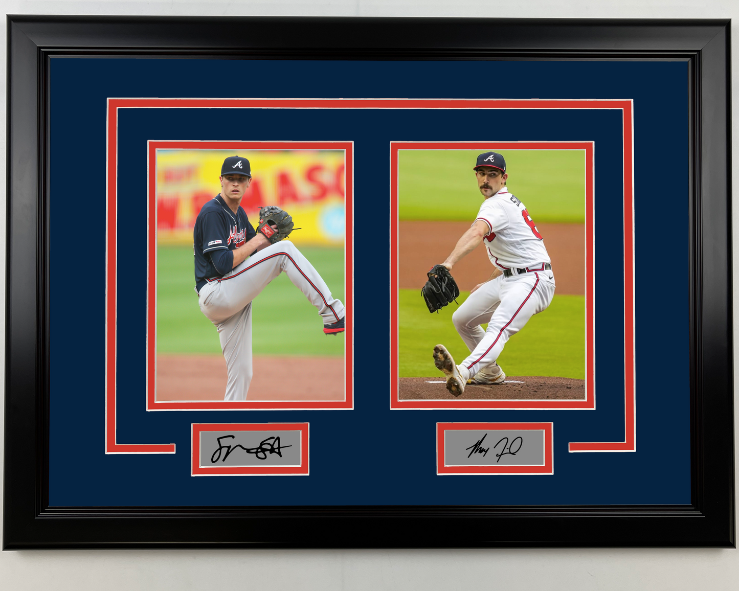 Framed Spencer Strider & Max Fried Facsimile Laser Engraved Signatures Atlanta Braves 17x23 Dual Baseball Photo