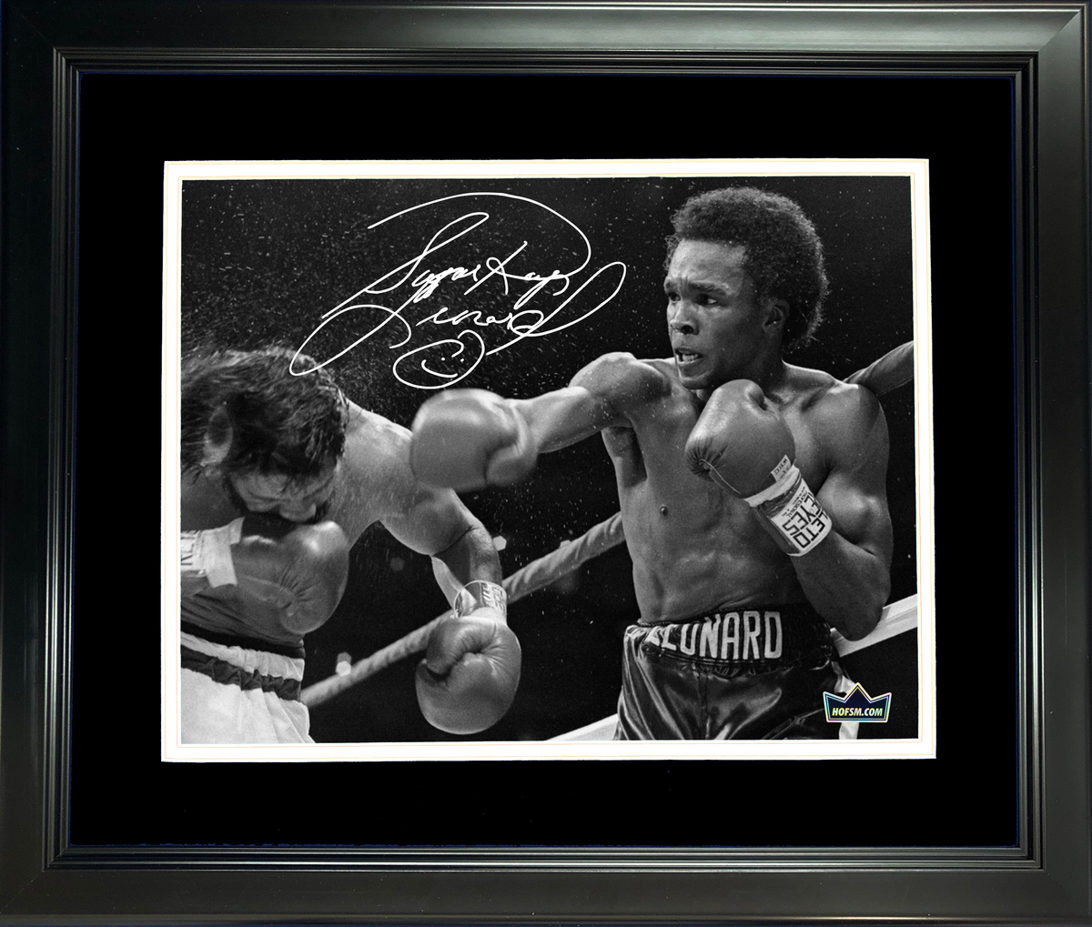 Framed Sugar Ray Leonard Facsimile Laser Engraved Signature Auto 11"x14" Boxing Photo HOFSM Holo