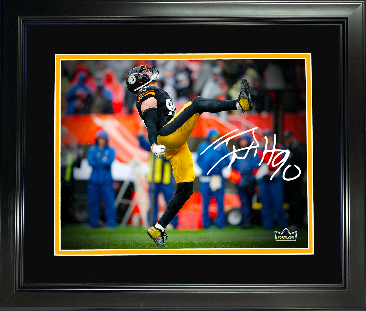 Framed T.J. Watt Facsimile Laser Engraved Signature Auto Pittsburgh Steelers 11"x14" Football Photo HOFSM Holo
