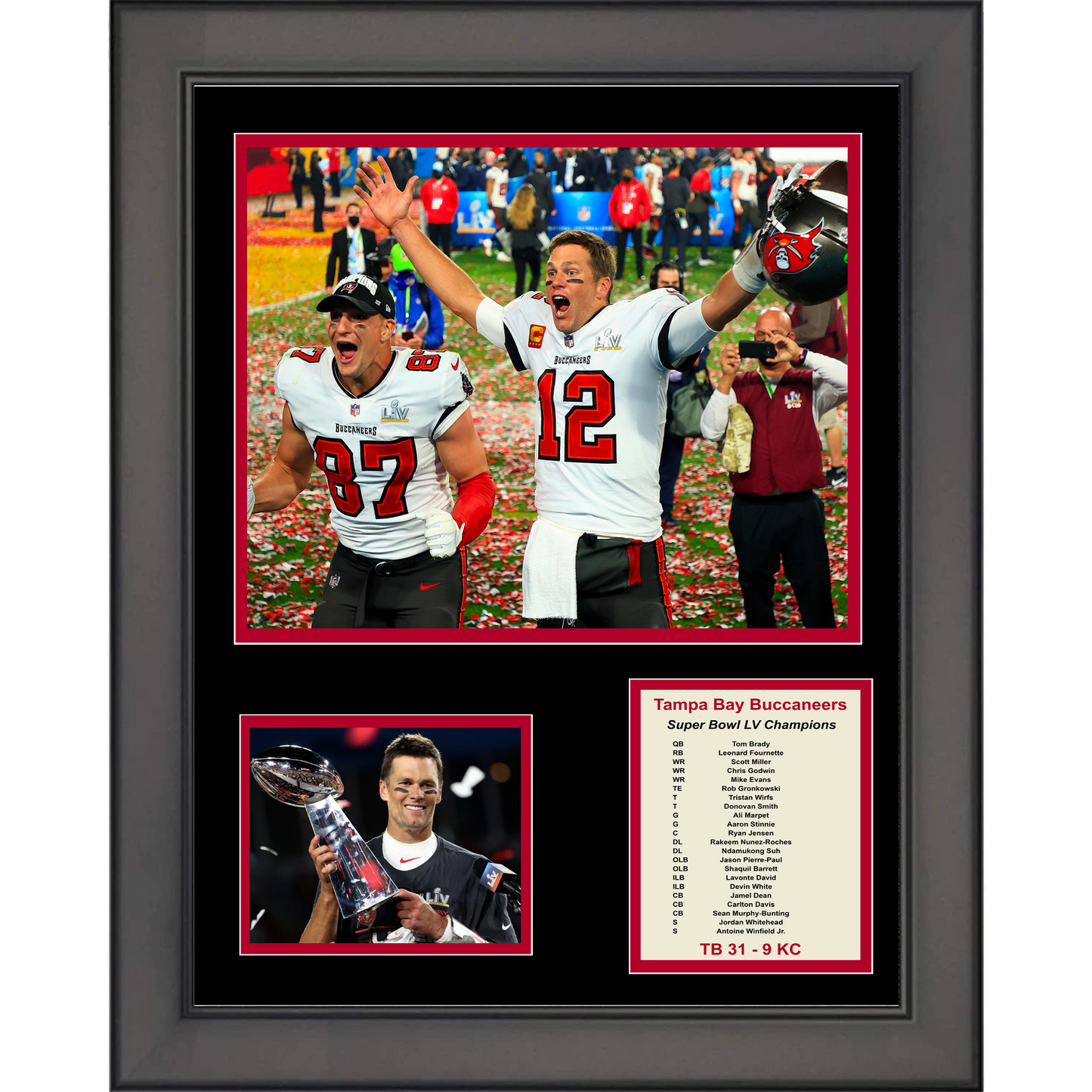 Framed Tampa Bay Buccaneers Super Bowl LV Champions Tom Brady MVP Football 11"x14" Three Photo Collage