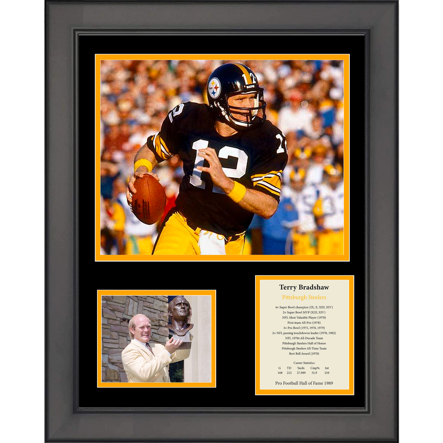 Framed Terry Bradshaw Hall of Fame Pittsburgh Steelers 11"x14" Football Three Photo Collage