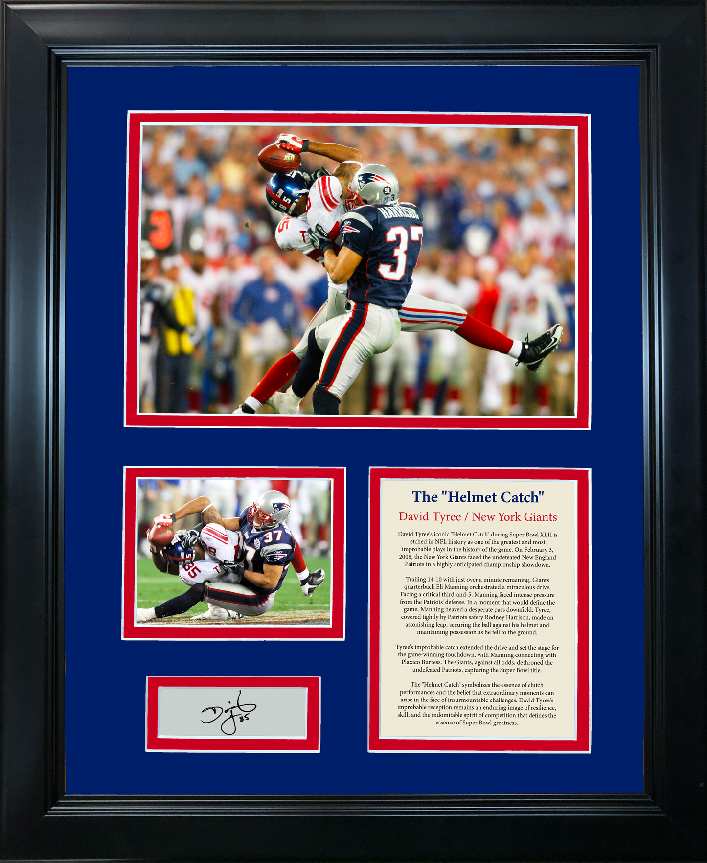 Framed David Tyree Helmet Catch Super Bowl XLII Facsimile Laser Engraved Signature Auto New York Giants 11"x14" Photo Sig Collage