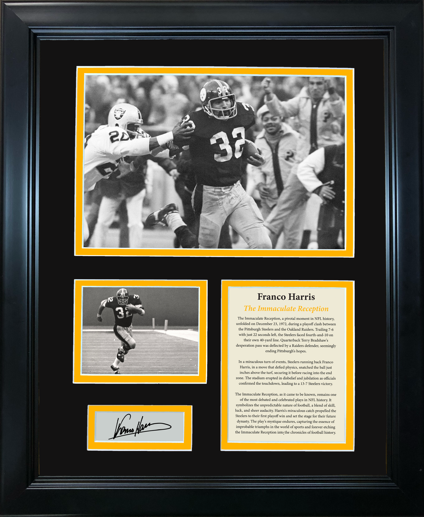 Framed The Immaculate Reception Franco Harris Facsimile Laser Engraved Signature Auto Pittsburgh Steelers 11"x14" Football Photo Sig Collage