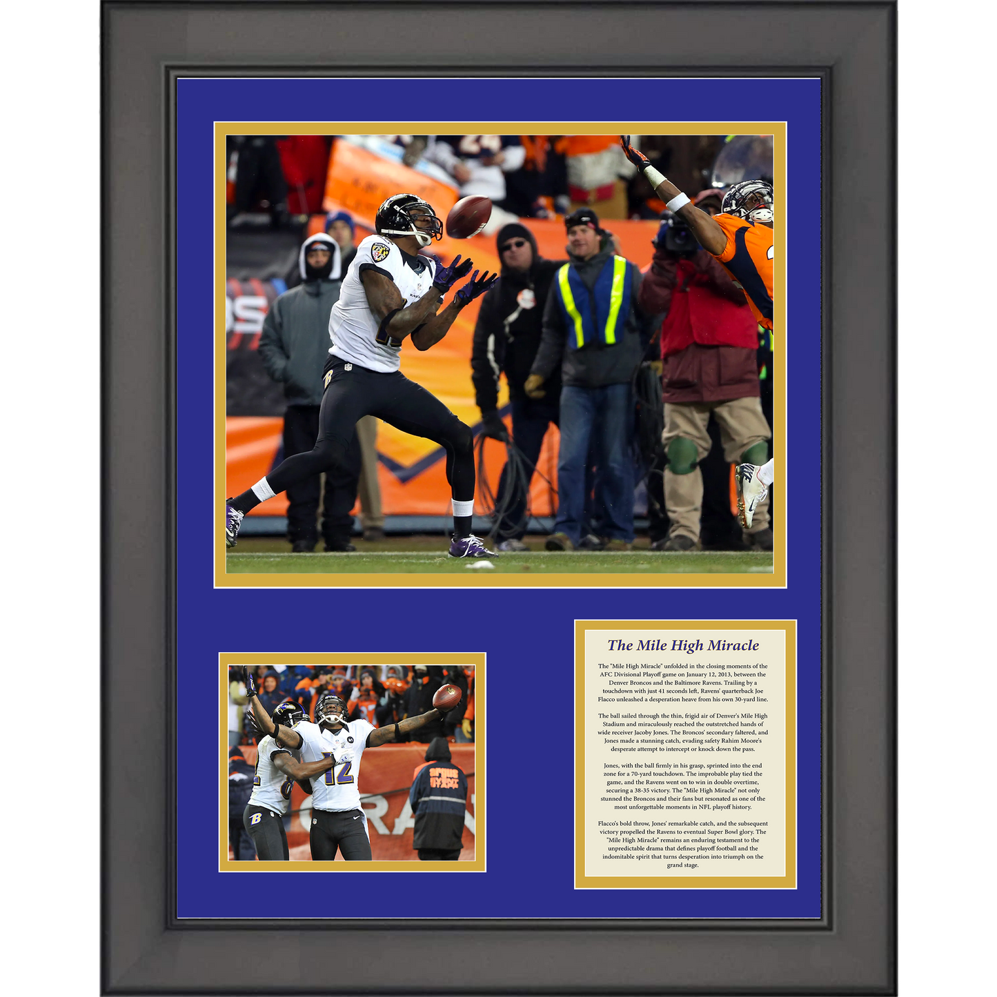 Framed The Mile High Miracle 2013 Catch Jacoby Jones Baltimore Ravens Football 11"x14" Three Photo Collage