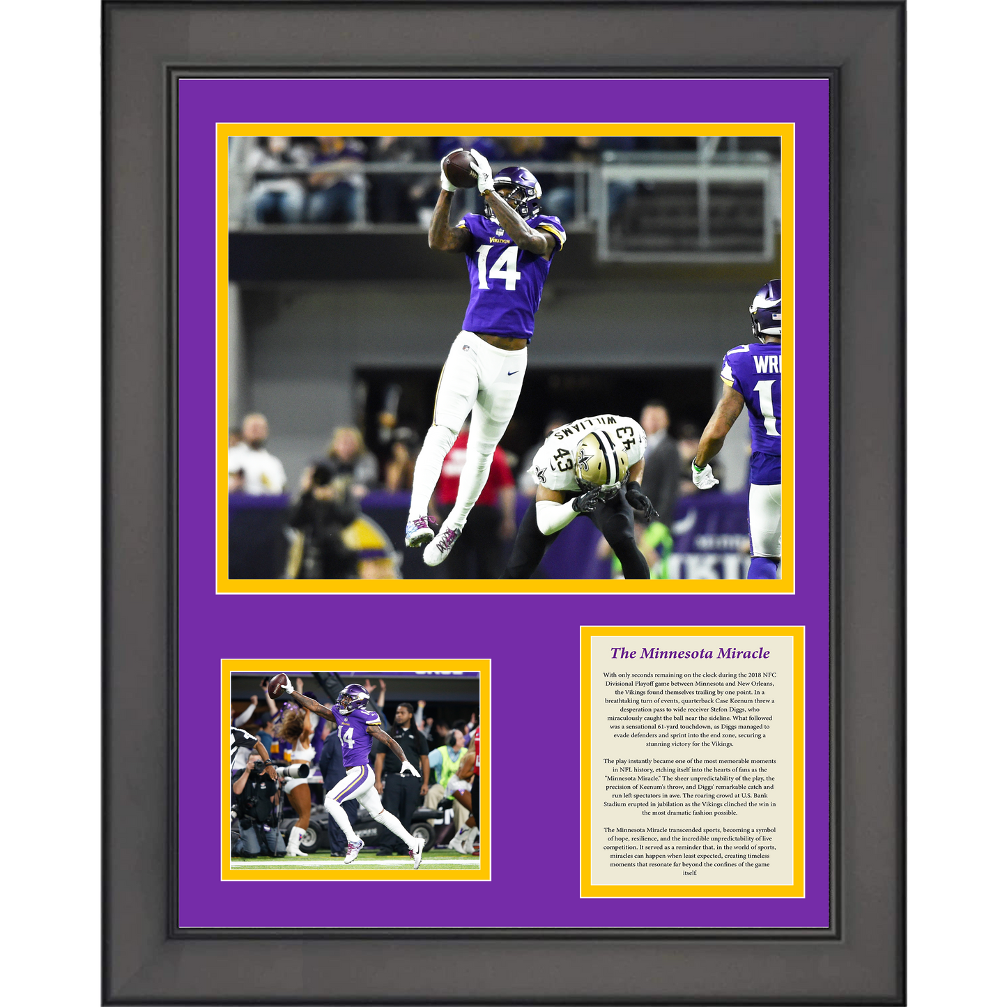 Framed The Minnesota Miracle Stefon Diggs Minnesota Vikings Football 11"x14" Three Photo Collage
