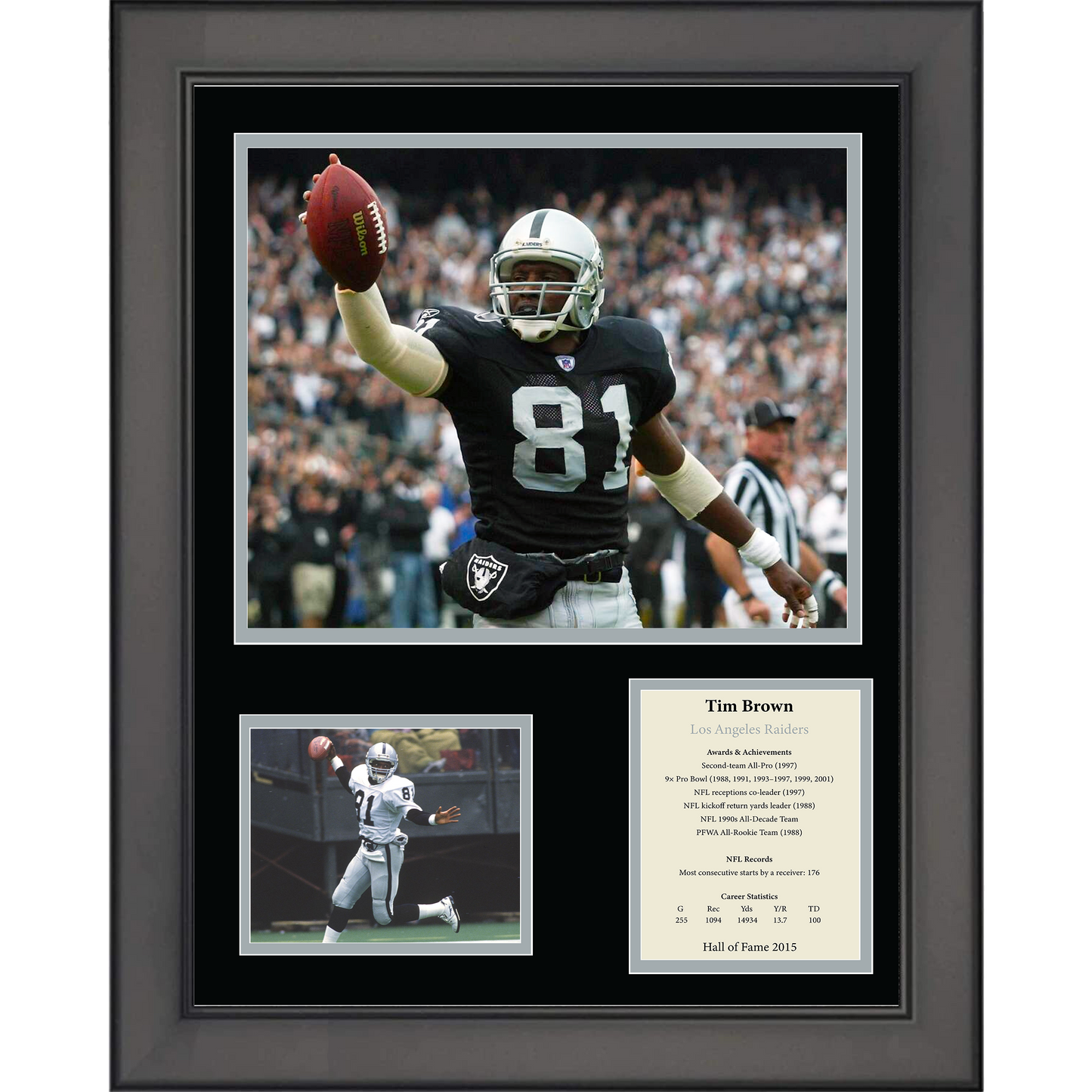 Framed Tim Brown Hall of Fame Oakland Los Angeles Raiders 11"x14" Football Three Photo Collage