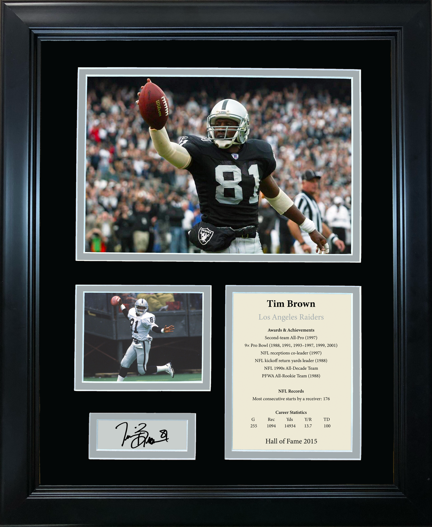 Framed Tim Brown Hall of Fame Facsimile Laser Engraved Signature Auto Oakland Los Angeles Raiders 11"x14" Football Photo Sig Collage